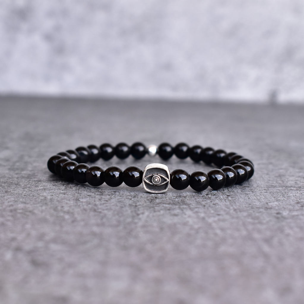 Eye Obsession black onyx bracelet with evil eye charm, a Bhai Dooj gift for brother