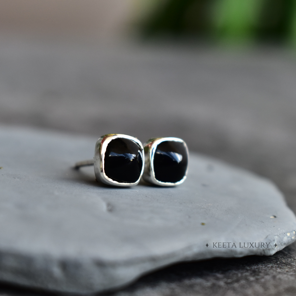 Black Cushion - Onyx Studs -