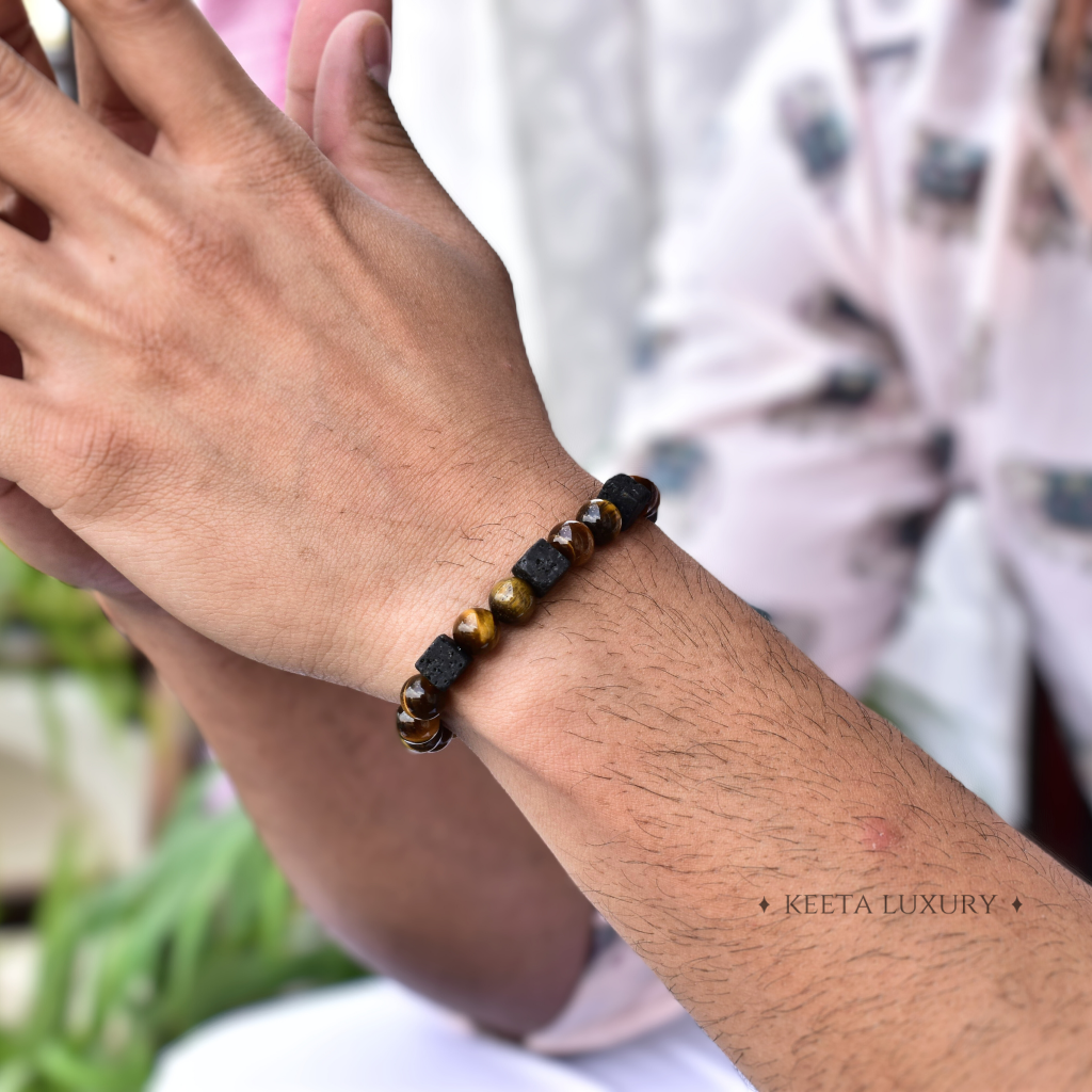 Black Icarus - Tiger Eye and Lava Bracelet -