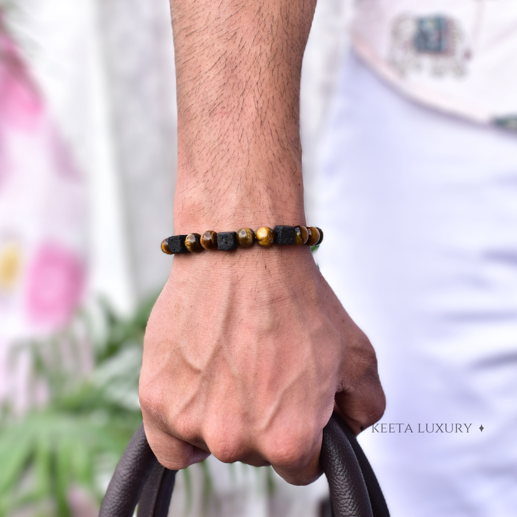Black Icarus - Tiger Eye and Lava Bracelet -