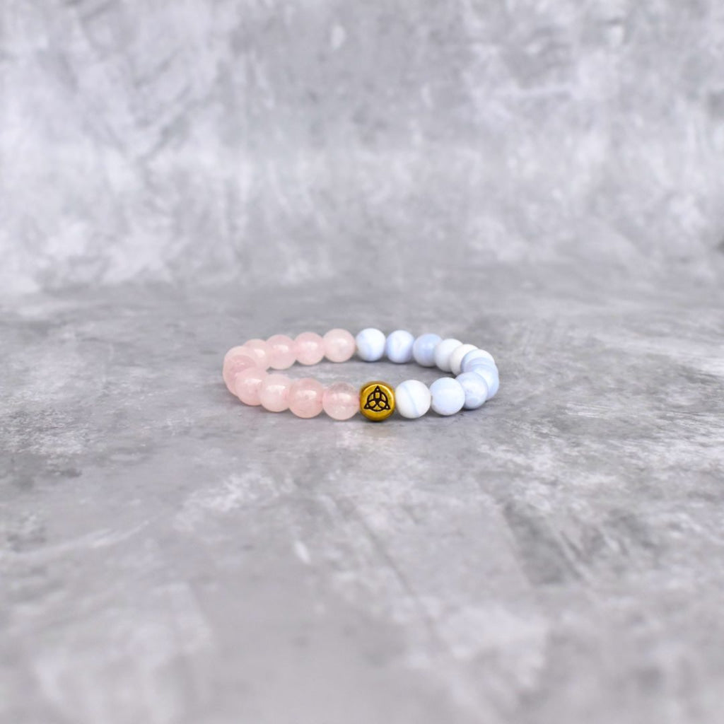 Beautiful hand-made buying sterling silver, blue agate, and rose quartz bracelet