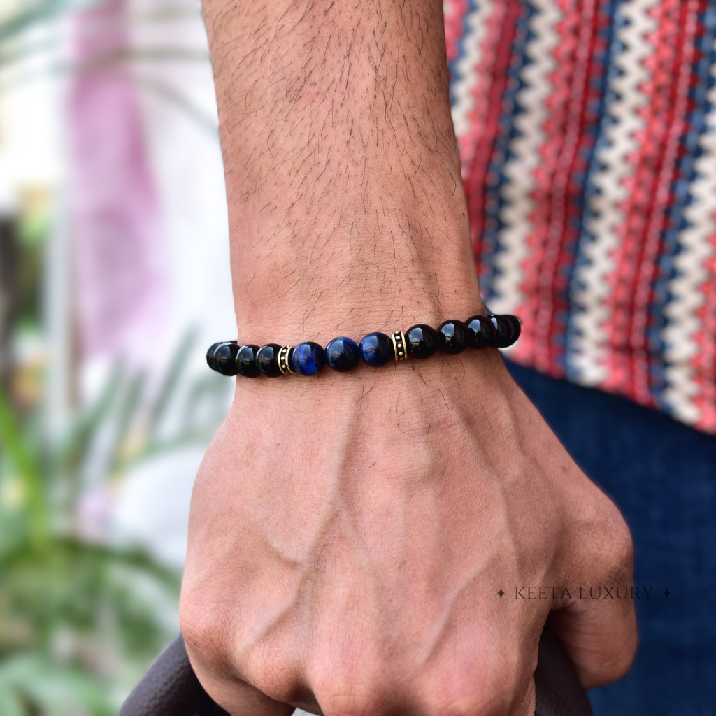Blue Cheetah - Tiger Eye and Onyx Bead Bracelet -