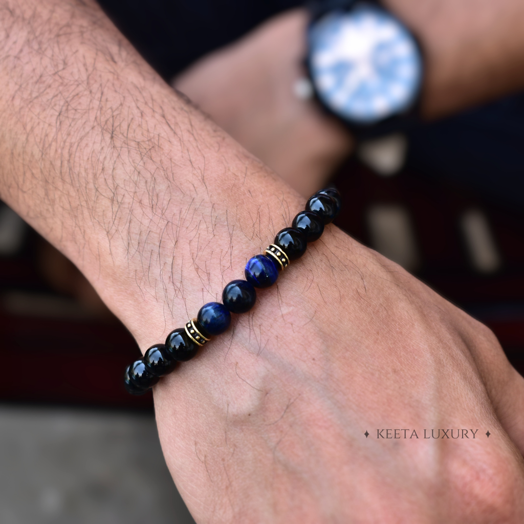 Blue Cheetah - Tiger Eye and Onyx Bead Bracelet -