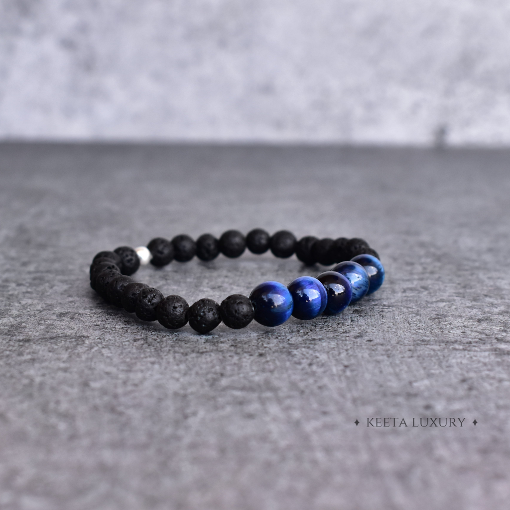 Blue Mountain - Lava And Blue Tiger Eye Bracelets -