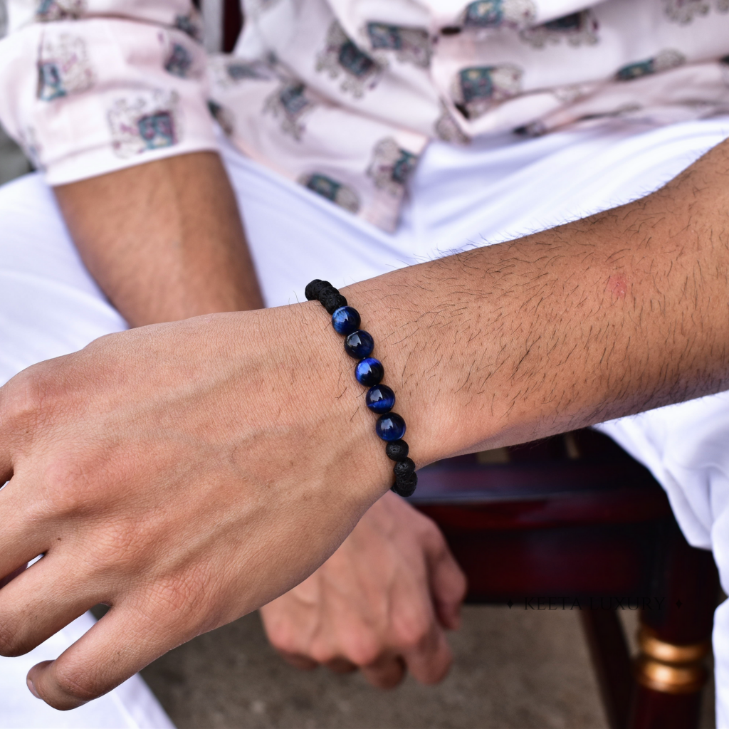 Blue Mountain - Lava And Blue Tiger Eye Bracelets -
