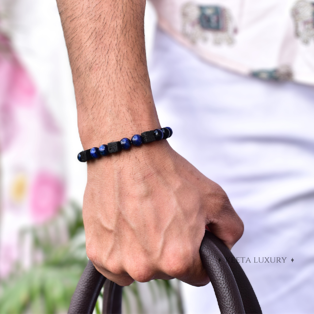 Blue Treasure - Tiger Eye and Lava Bracelet -