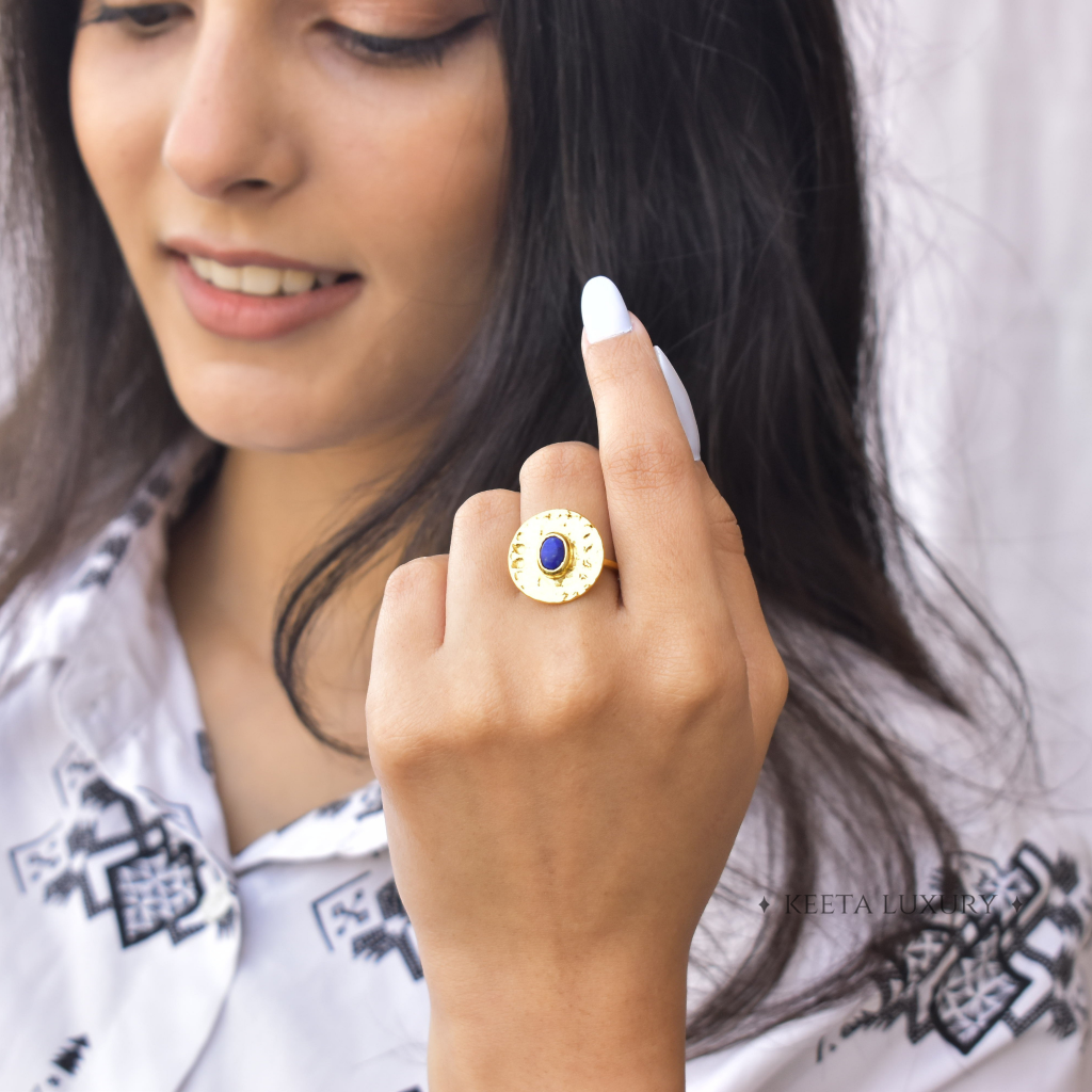 Captivating Hammered - Lapis Lazuli Ring -