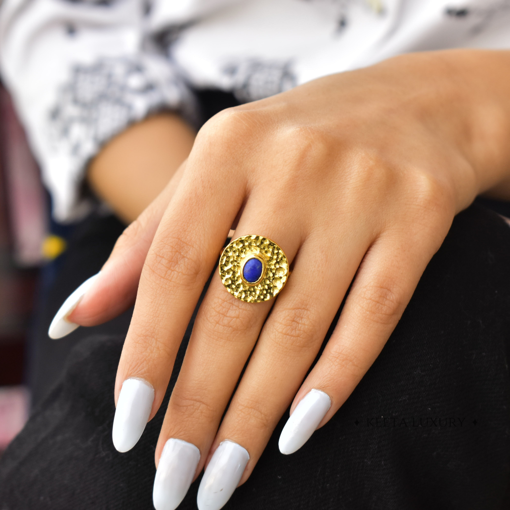 Captivating Hammered - Lapis Lazuli Ring -
