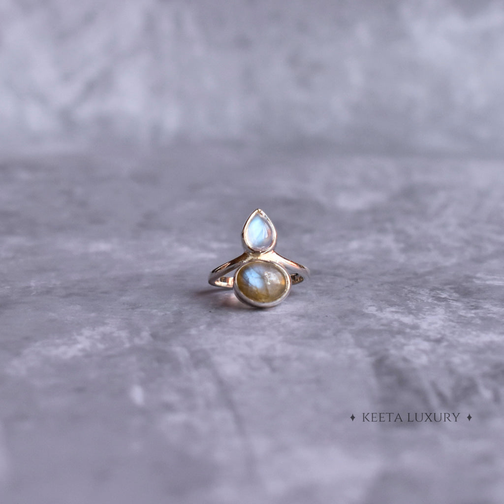 Celeste Crown - Moonstone & Labradorite Ring Rings