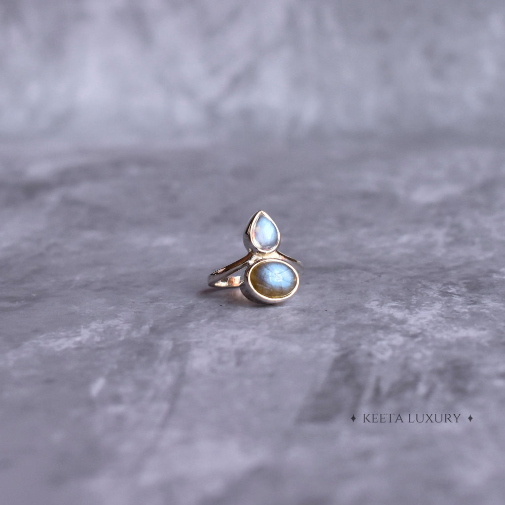 Celeste Crown - Moonstone & Labradorite Ring Rings