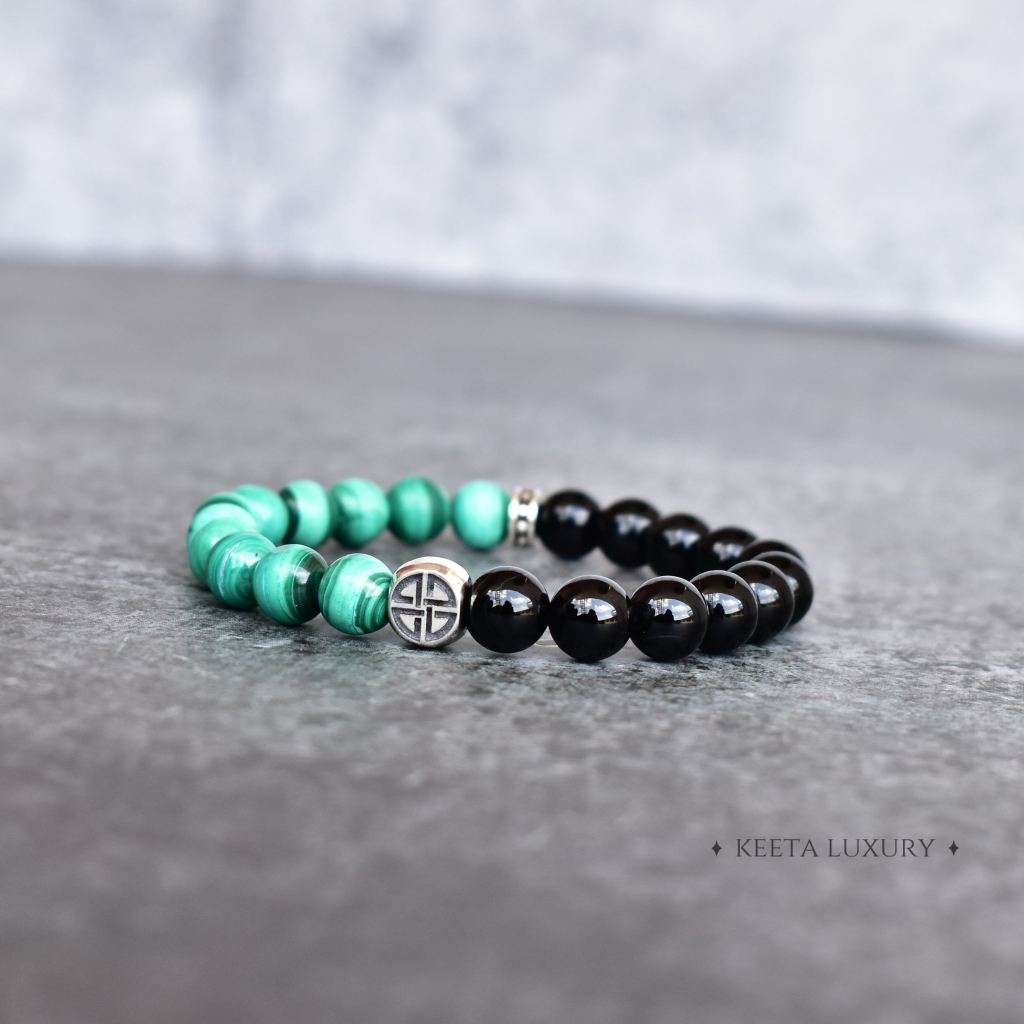 Celtic Protection - Malachite and Onyx Bead Bracelet -