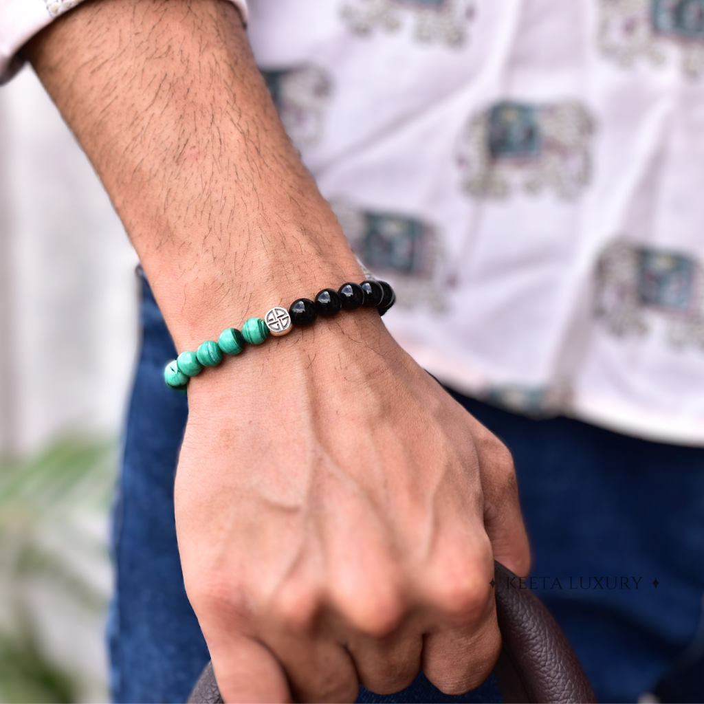 Celtic Protection - Malachite and Onyx Bead Bracelet -