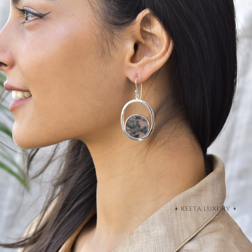 Coin Treasury - Moss Agate Earrings -