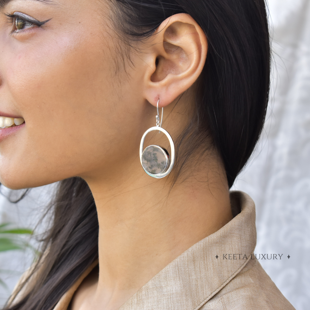 Coin Treasury - Moss Agate Earrings -