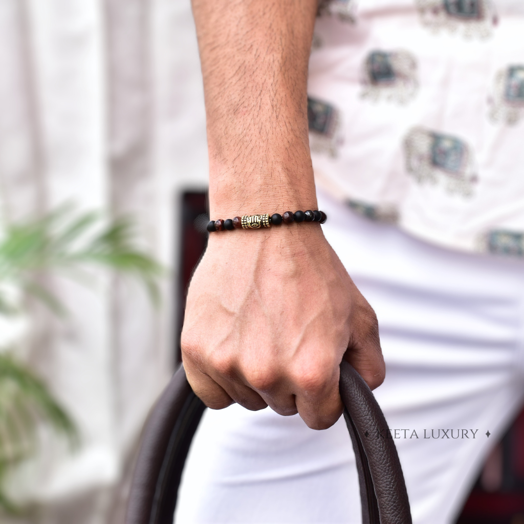 Courageous Spirit - Matte Black Onyx and Red Tiger Eye Bracelet -