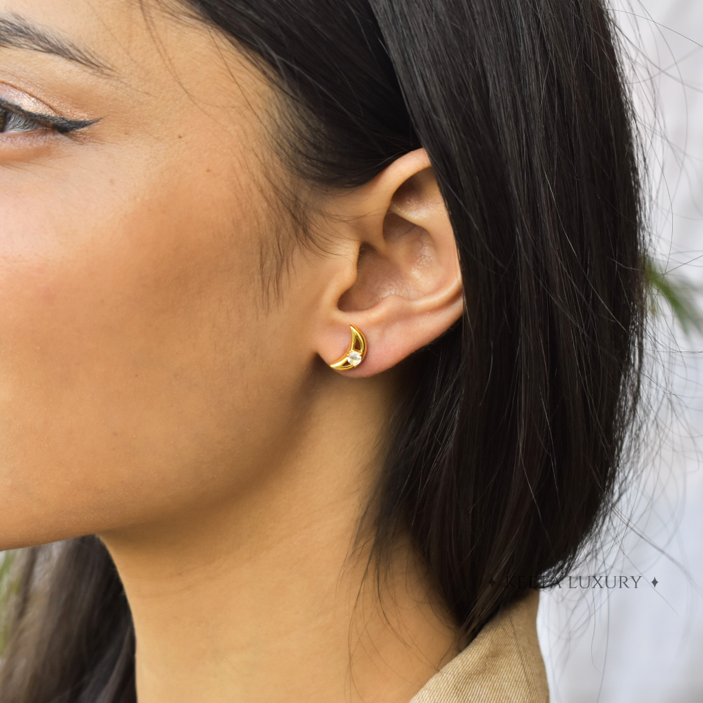 Crescent - Moonstone Studs -