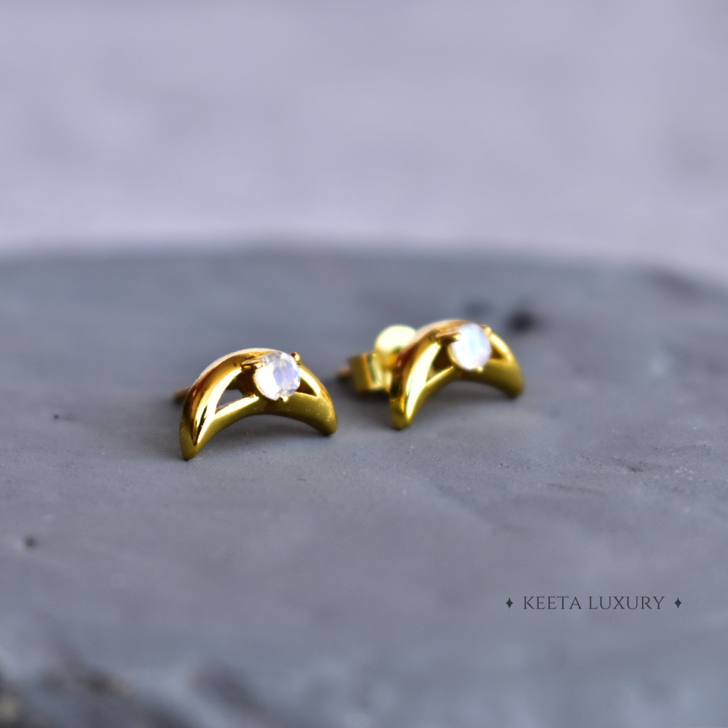 Crescent - Moonstone Studs -