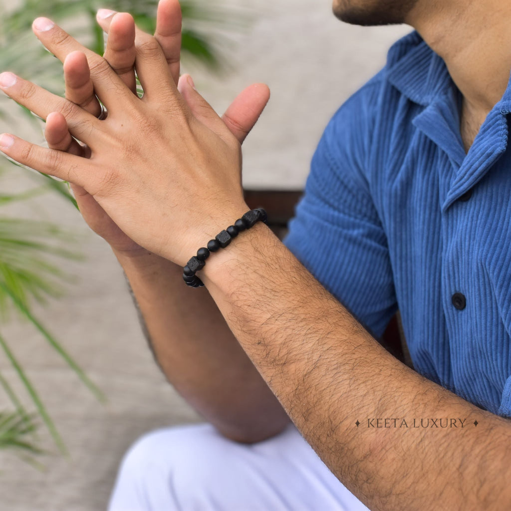 Cubic Harmony - Onyx & Lava Bead Bracelet -