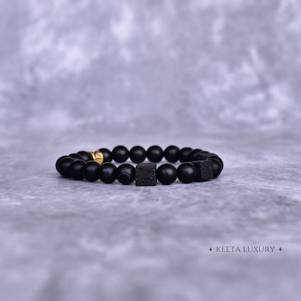 Cubic Harmony - Onyx & Lava Bead Bracelet -