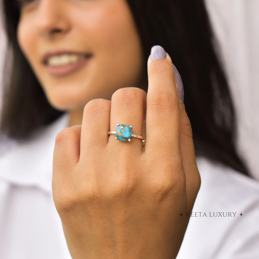 Cushion Beauty - Copper Turquoise Ring -