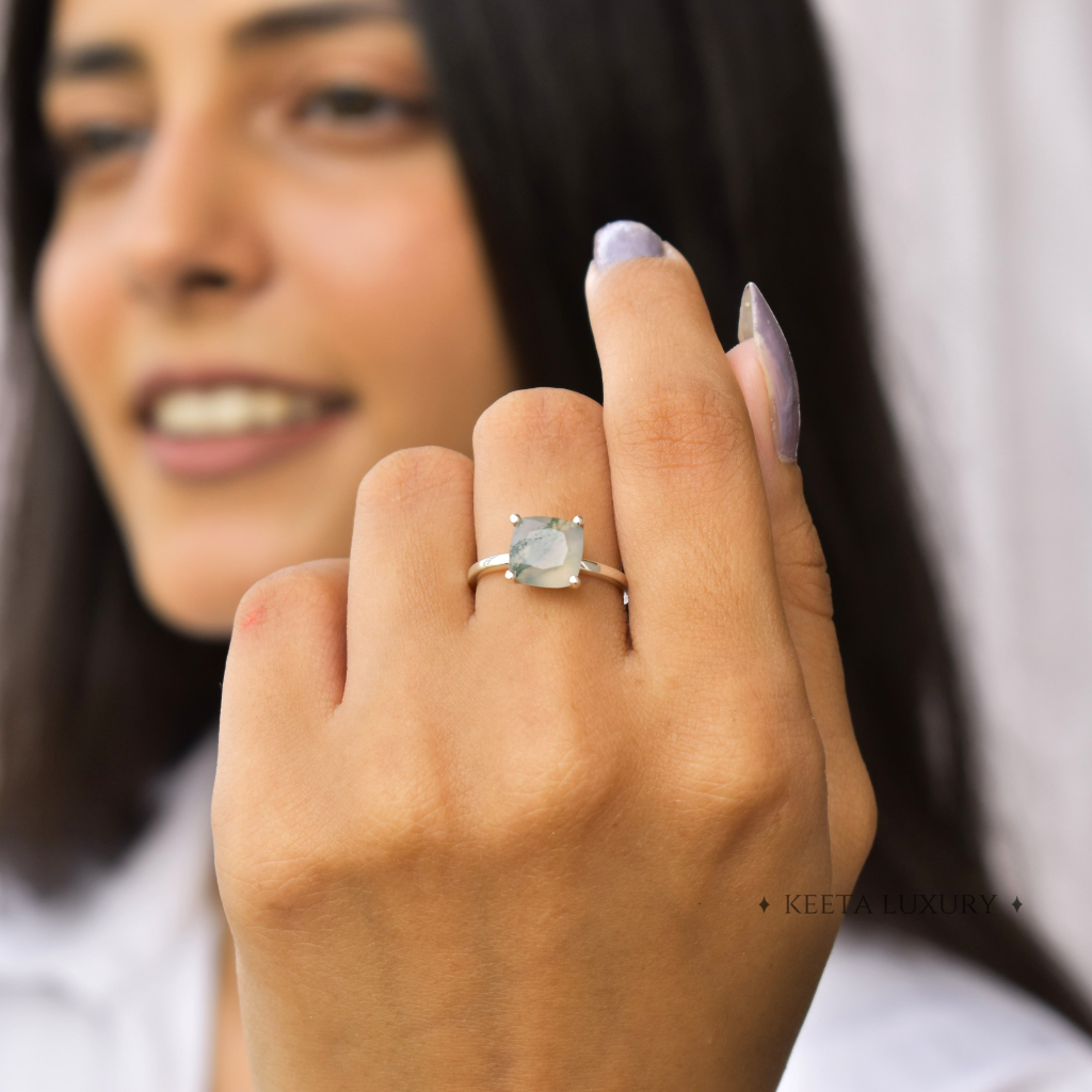 Cushion Beauty - Moss Agate Ring -