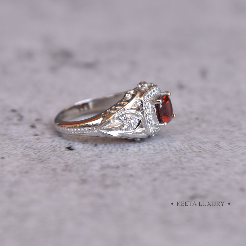 Cushion Elegance - Garnet Ring -