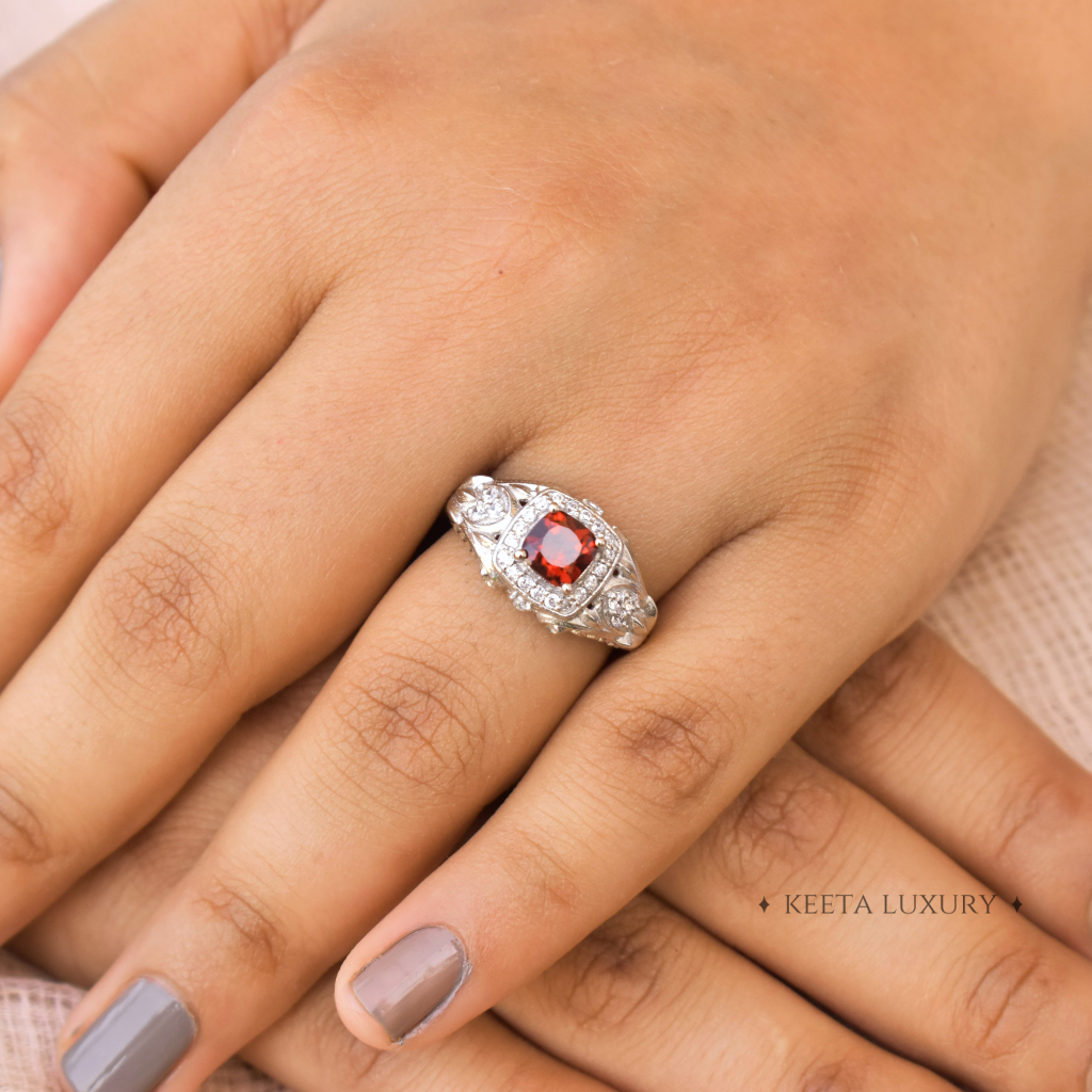 Cushion Elegance - Garnet Ring -