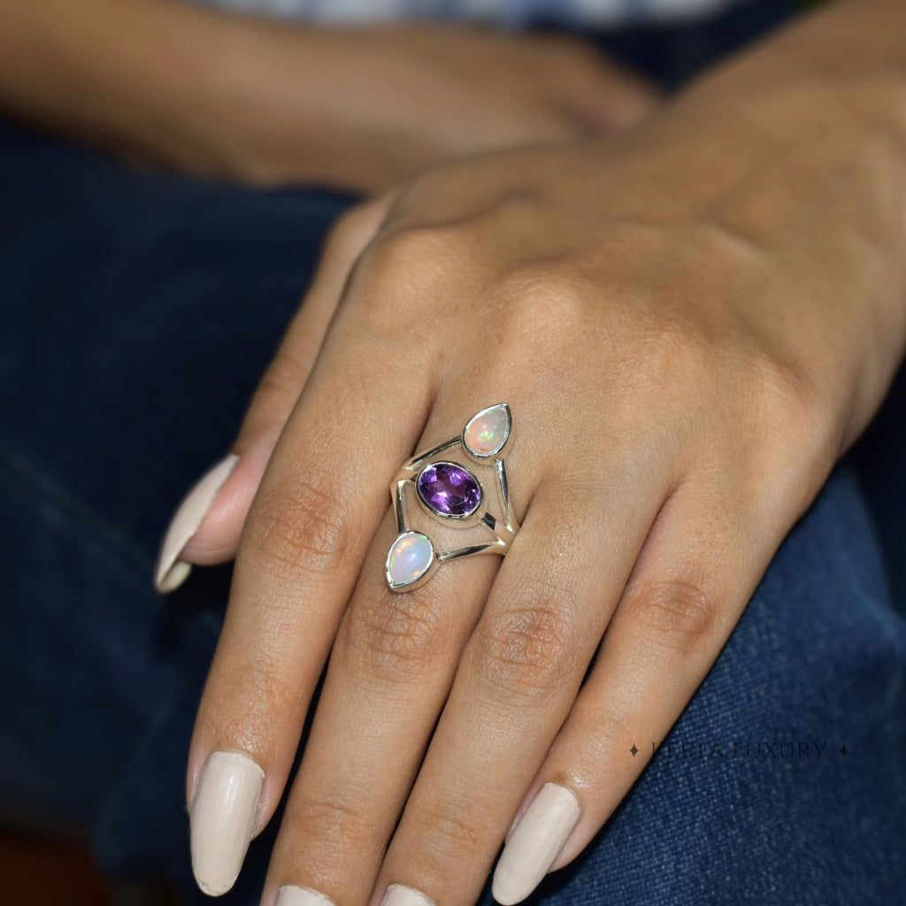 Double Delight - Opal and Amethyst Ring -