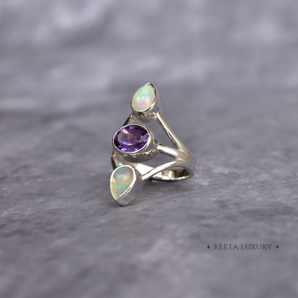 Double Delight - Opal and Amethyst Ring -