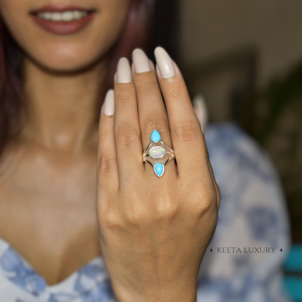 Double Delight - Opal and turquoise Ring -