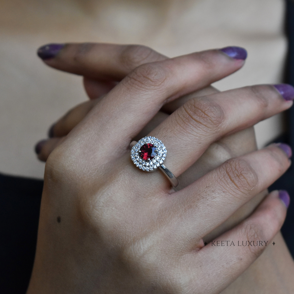 Double Halo - Garnet Ring -