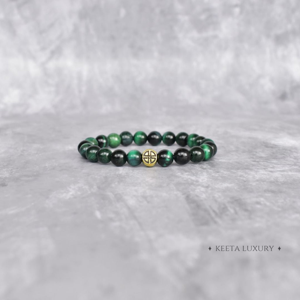 Dual Elemental - Green Tiger’s Eye & Lava Beads Bracelets For Men / Only Tiger Bracelets