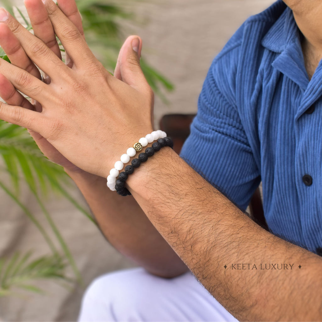 Dual Elemental - Selenite & Lava Bead Bracelet -