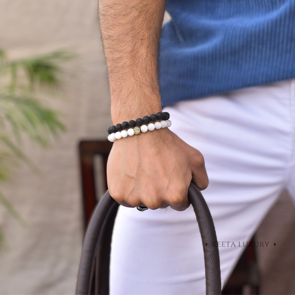 Dual Elemental - Selenite & Lava Bead Bracelet -