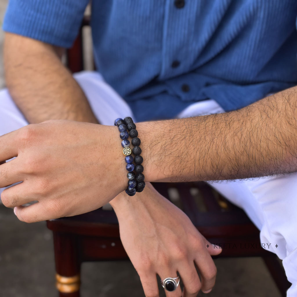 Dual Elemental - Sodalite & Lava Bead Bracelet -