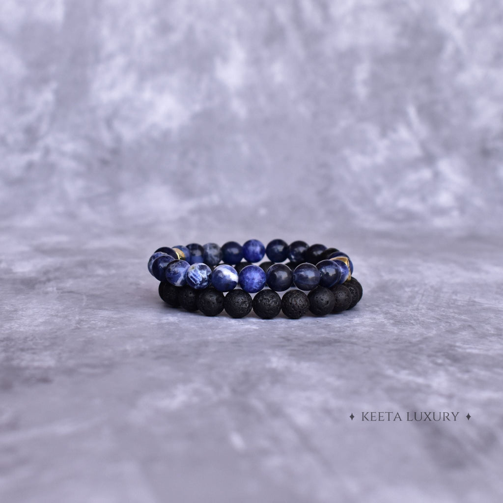 Dual Elemental - Sodalite & Lava Bead Bracelet -