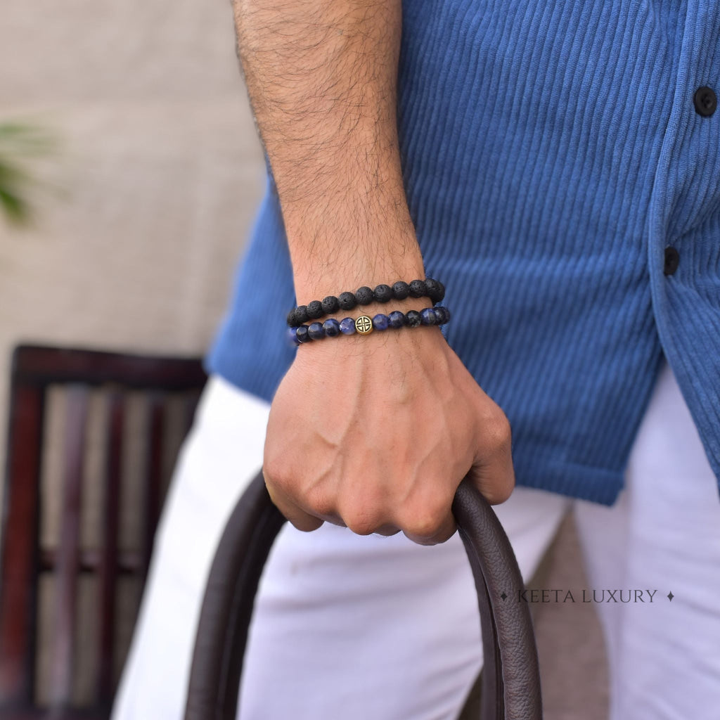 Dual Elemental - Sodalite & Lava Bead Bracelet -