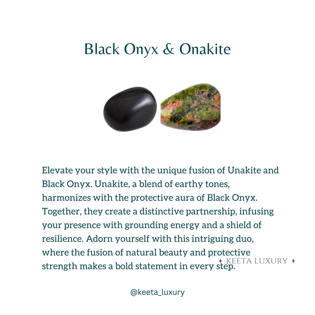 Earthy Elegance - Unakite Jasper & Black Onyx Bracelet -