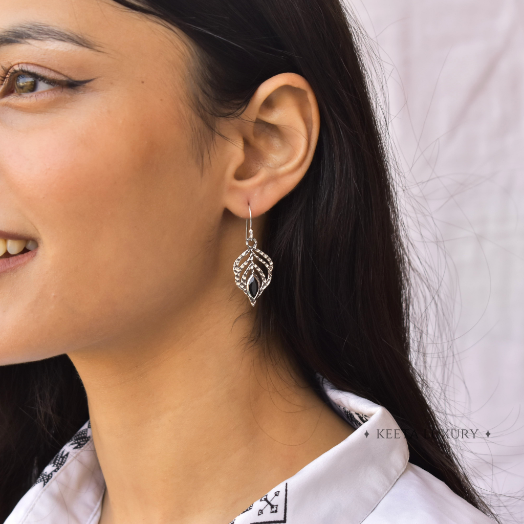 Feather - Black Onyx Earrings -