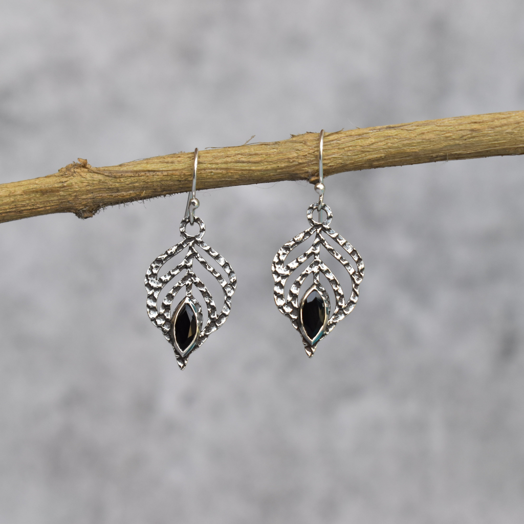 Feather - Black Onyx Earrings -