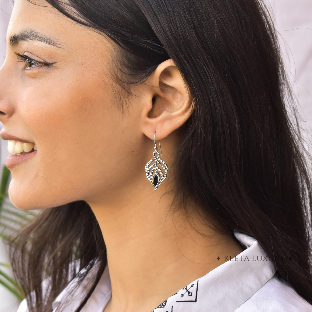 Feather - Black Onyx Earrings -