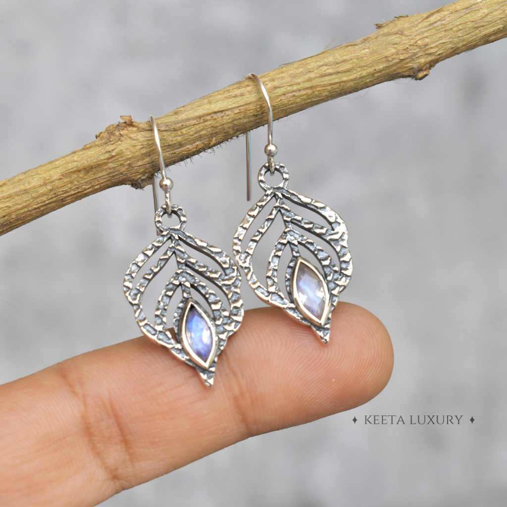 Feather - Moonstone Earrings -