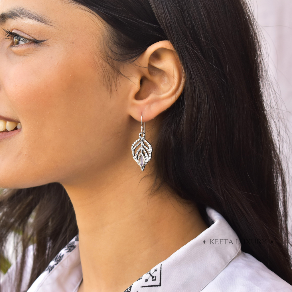 Feather - Moonstone Earrings -