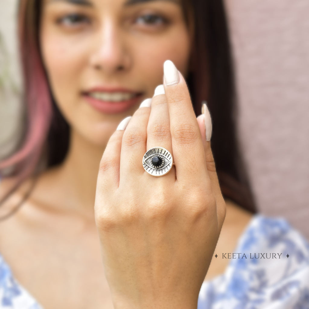 Gaze Guardian- Black Onyx Ring -