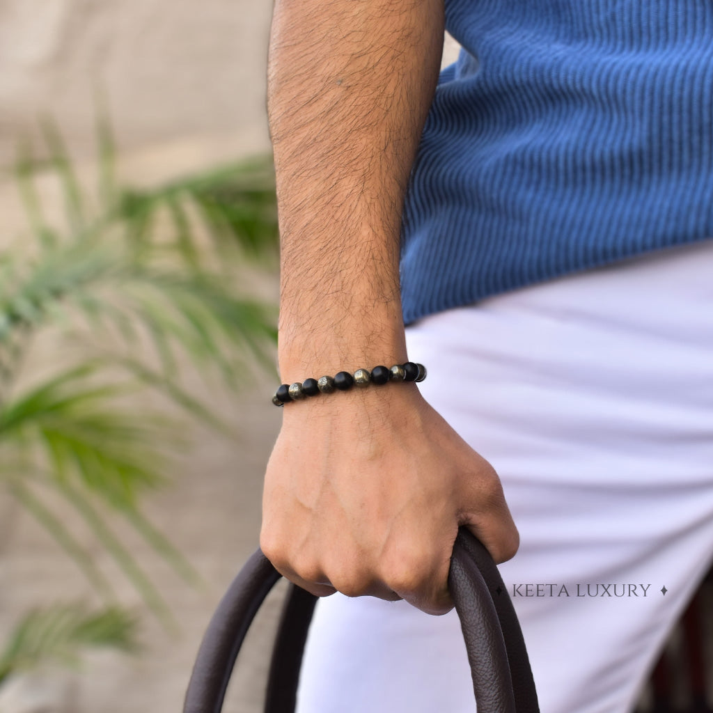 Golden Eclipse - Pyrite & Onyx Bead Bracelet bracelets