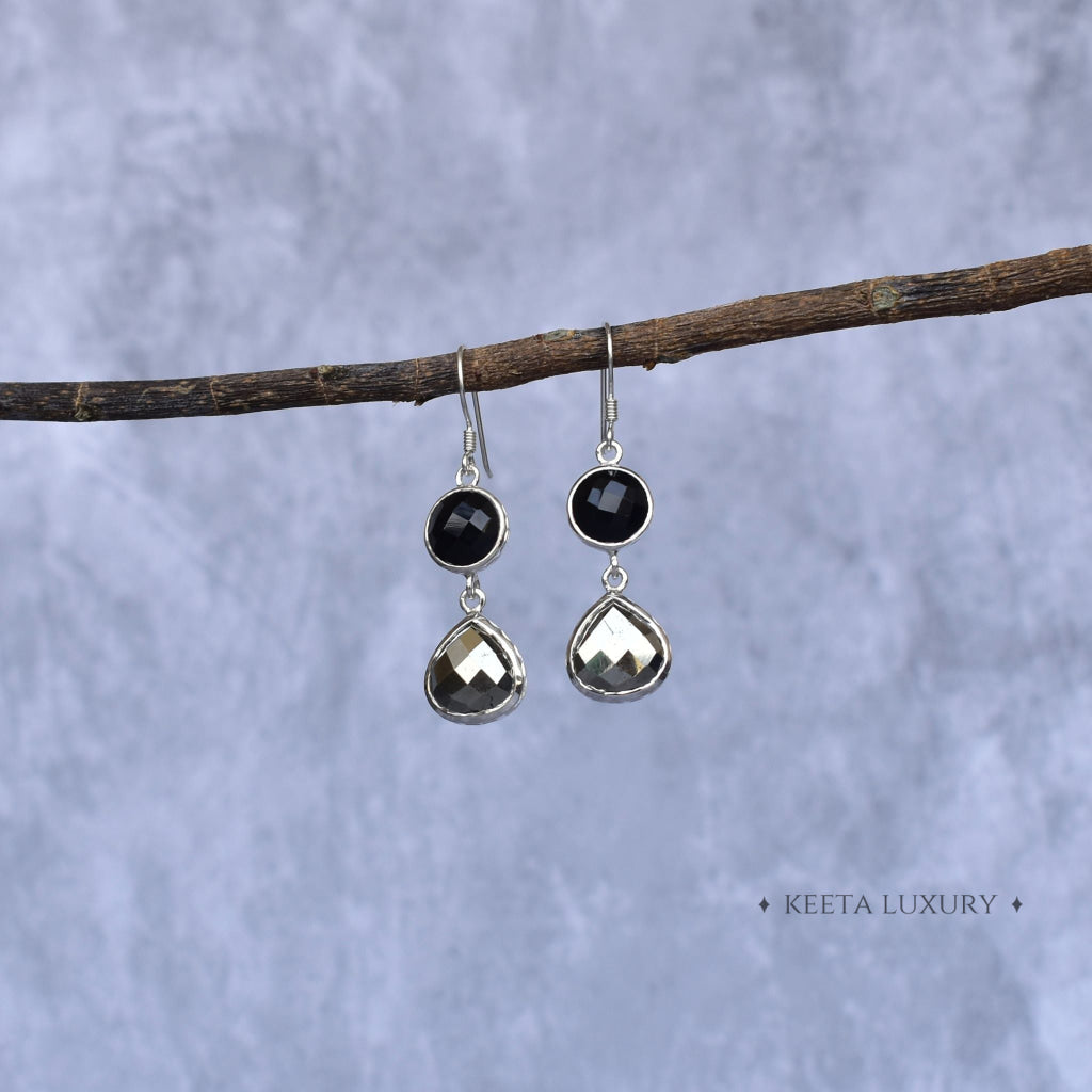 Golden Shadow - Pyrite & Black Onyx Earrings Bracelets
