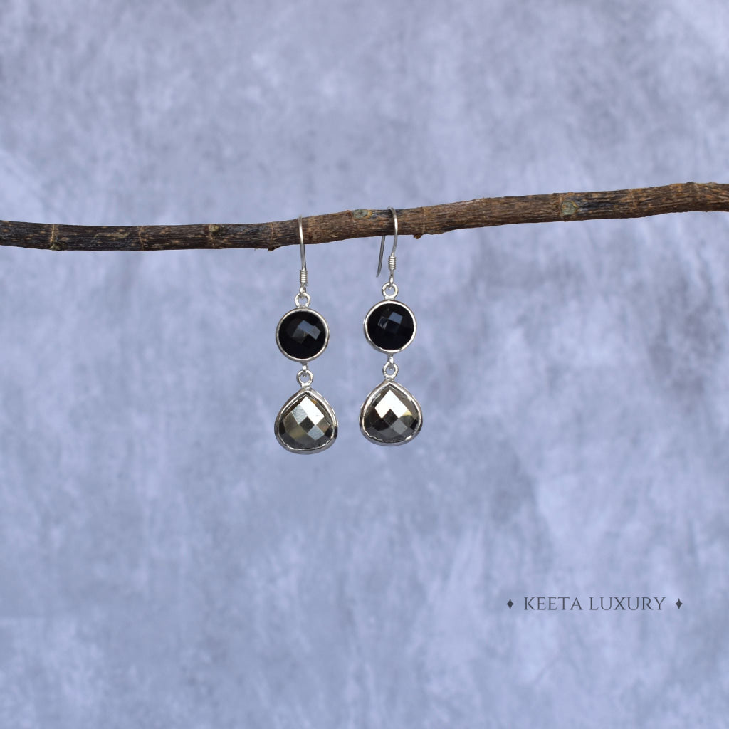 Golden Shadow - Pyrite & Black Onyx Earrings Bracelets