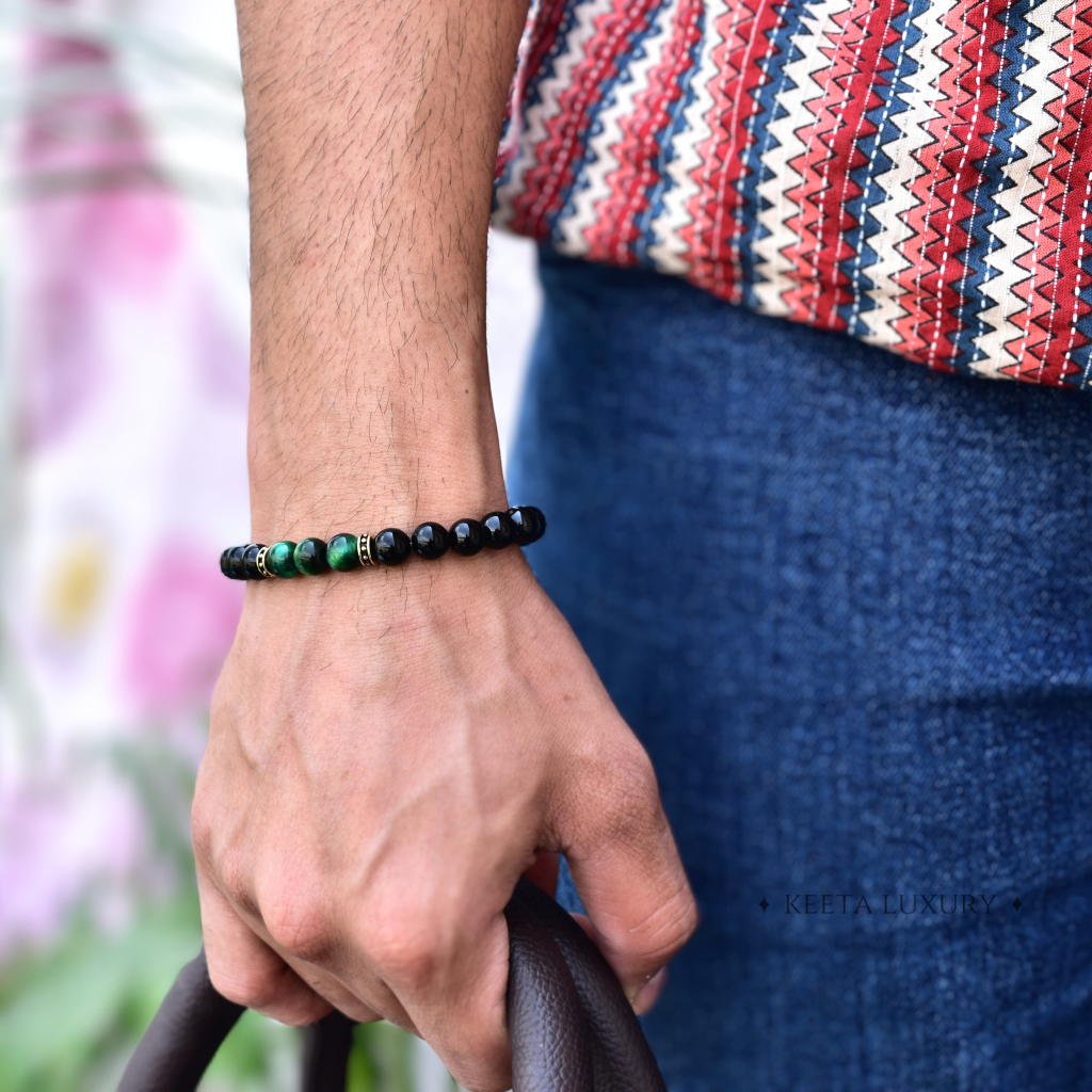 Green Captivating - Tiger Eye and Onyx Bead Bracelet -