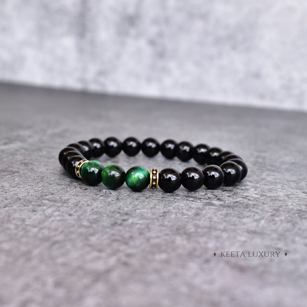 Green Captivating - Tiger Eye and Onyx Bead Bracelet -