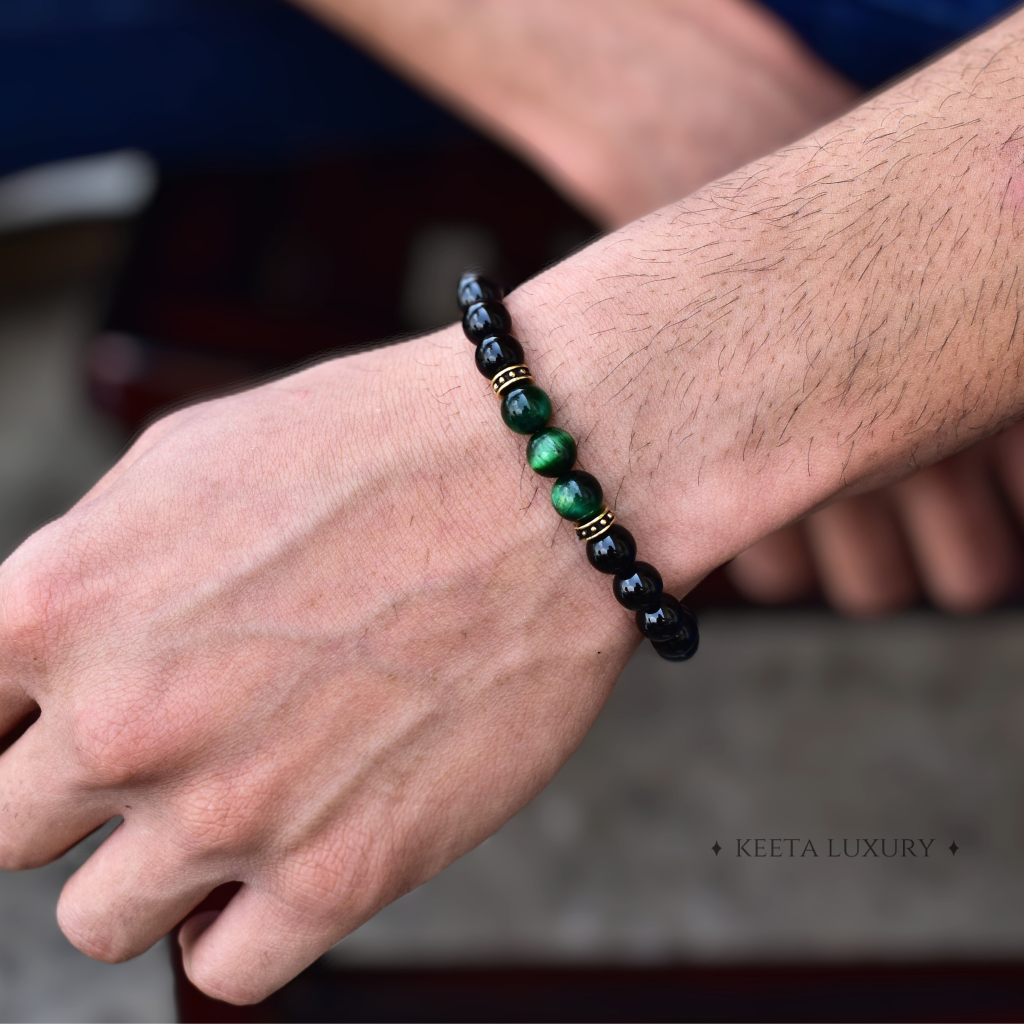 Green Captivating - Tiger Eye and Onyx Bead Bracelet -